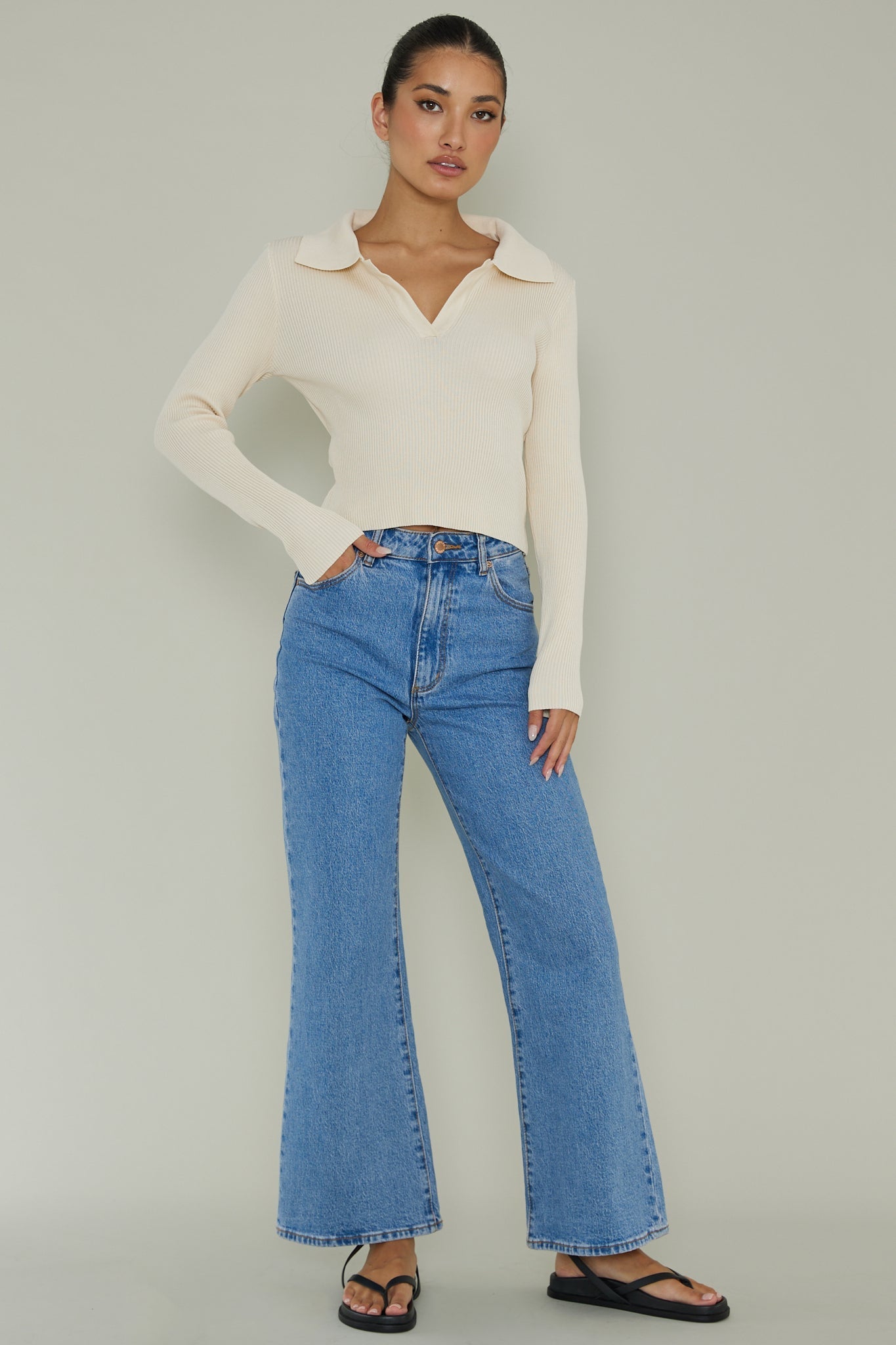Lake Days Collared Knit Top Cream