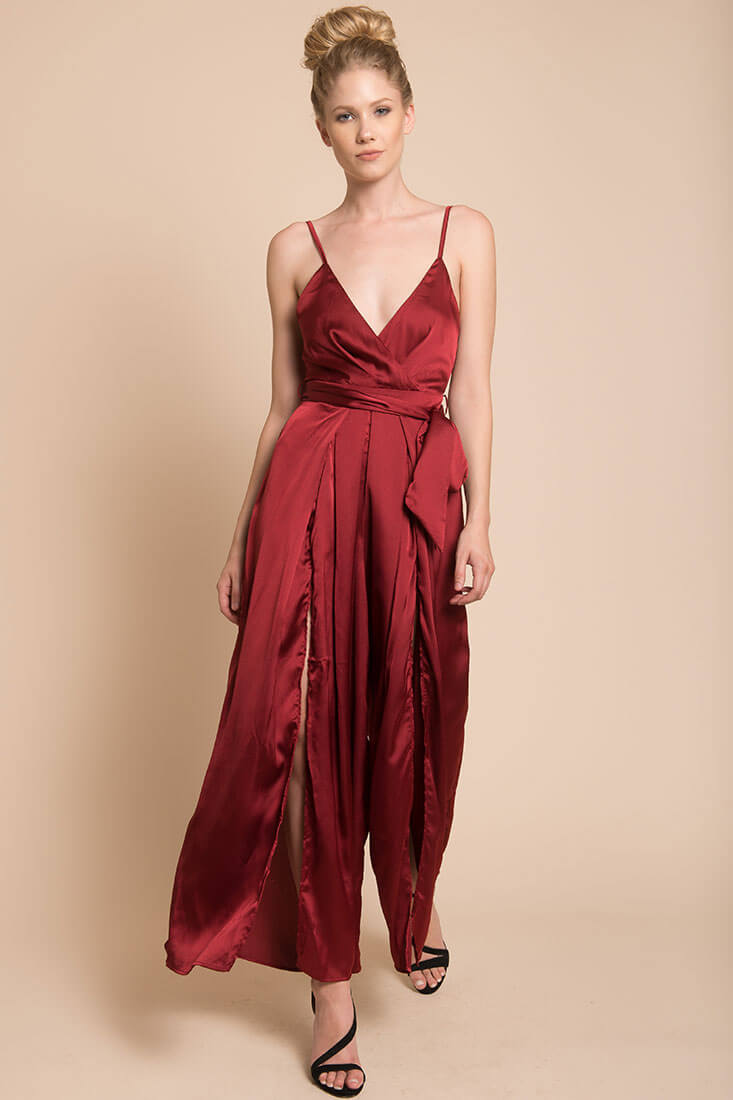 Ella Open Back Jumpsuit Burgundy