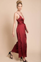 Ella Open Back Jumpsuit Burgundy