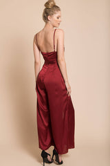 Ella Open Back Jumpsuit Burgundy
