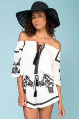Gabriella Embroidered Tassel Romper White