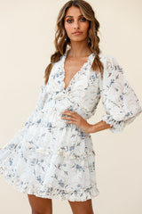 Laney Cutout Back Ruffle Trim Dress Flower Print White