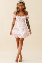 Linka Off-Shoulder Tie Back Dress Spot Print Pink/White
