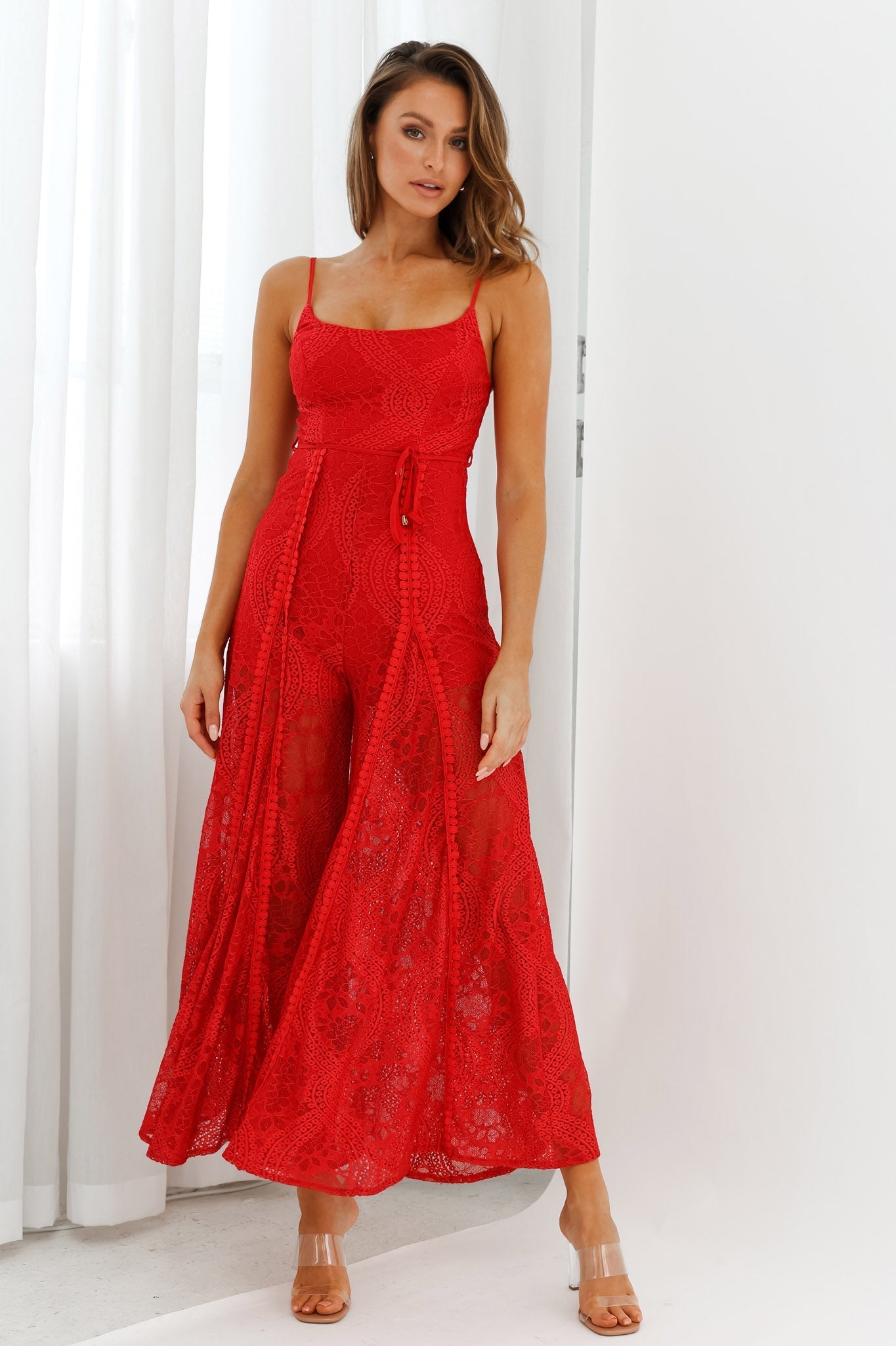 Palm Springs Lace Jumpsuit Red