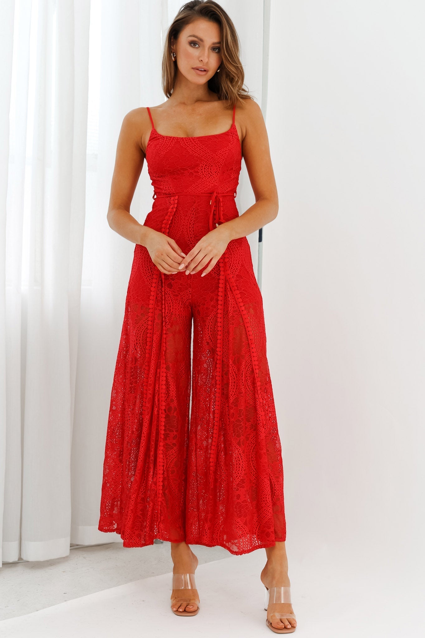 Palm Springs Lace Jumpsuit Red