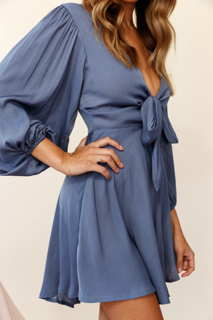 Madison Bow Tie Bust Balloon Sleeve Dress Midnight Blue