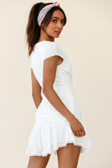 Storybook Cap Sleeve Pintuck Detail Dress White
