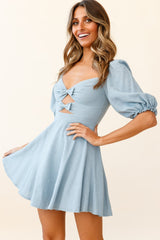 Sweet Dreams Puff Sleeve Bow Detail Dress Blue