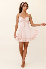 Janie String Tie Detail Ruffle Hem Babydoll Dress Nude