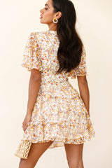 Stolen Moments Angel Sleeve Ruffle Dress Floral Print Yellow Multi