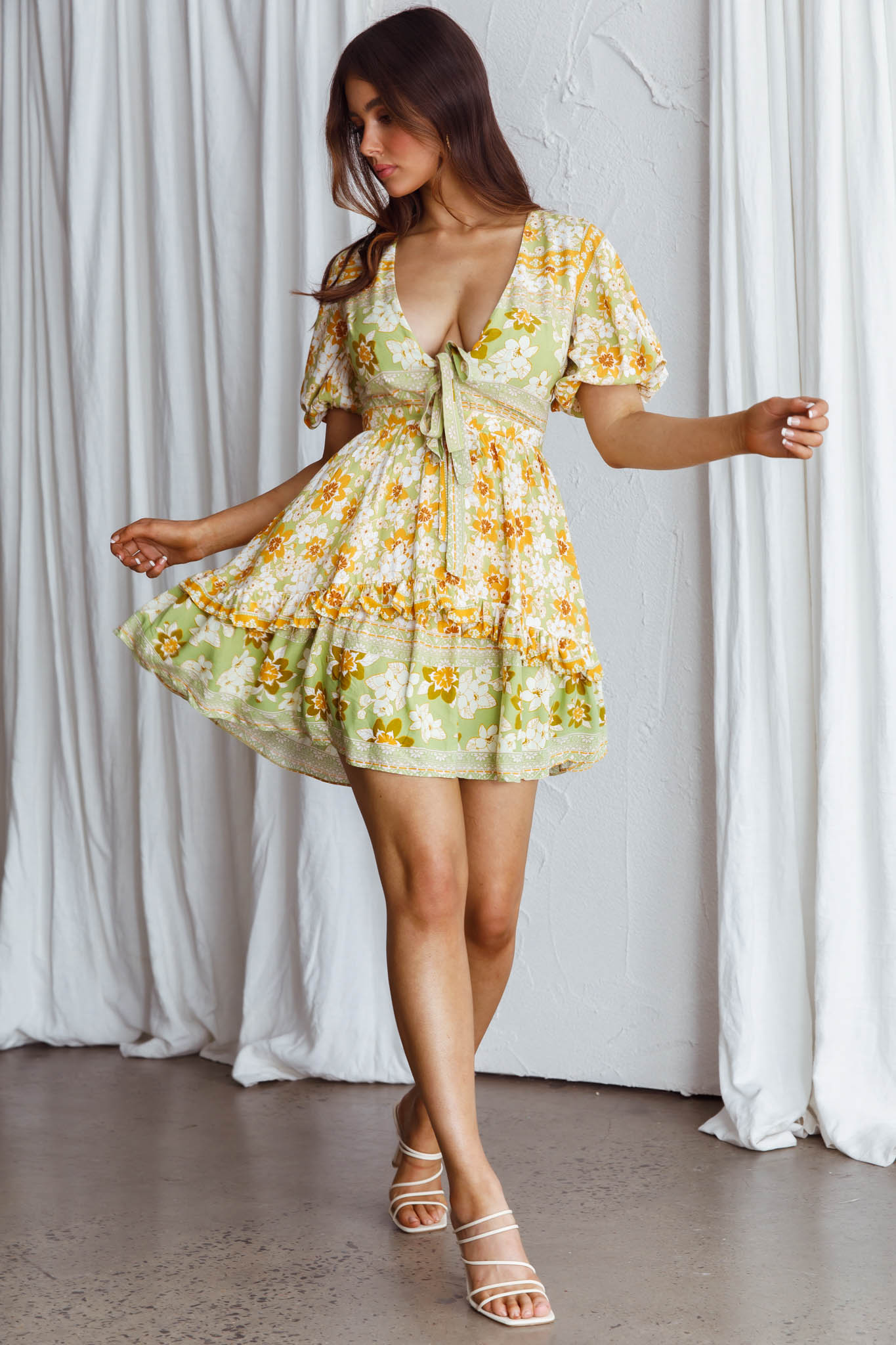 Rosy Tied Bust Mini Dress Floral Apple/Yellow