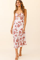Melancholy Resin Buckle Midi Dress Botanic Print Beige