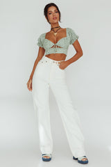 Sweet Romance Sweetheart Neckline Crop Top Floral Sage
