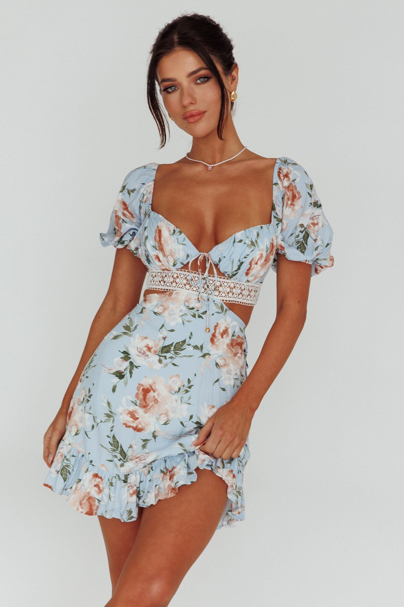 Sweet Romance Cut-Out Mini Dress Blue