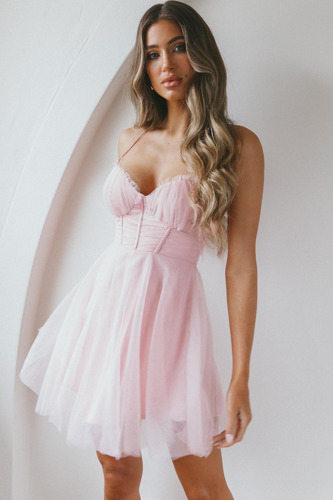 Smitten Sweetheart Neckline Chiffon Mini Party Dress Blush