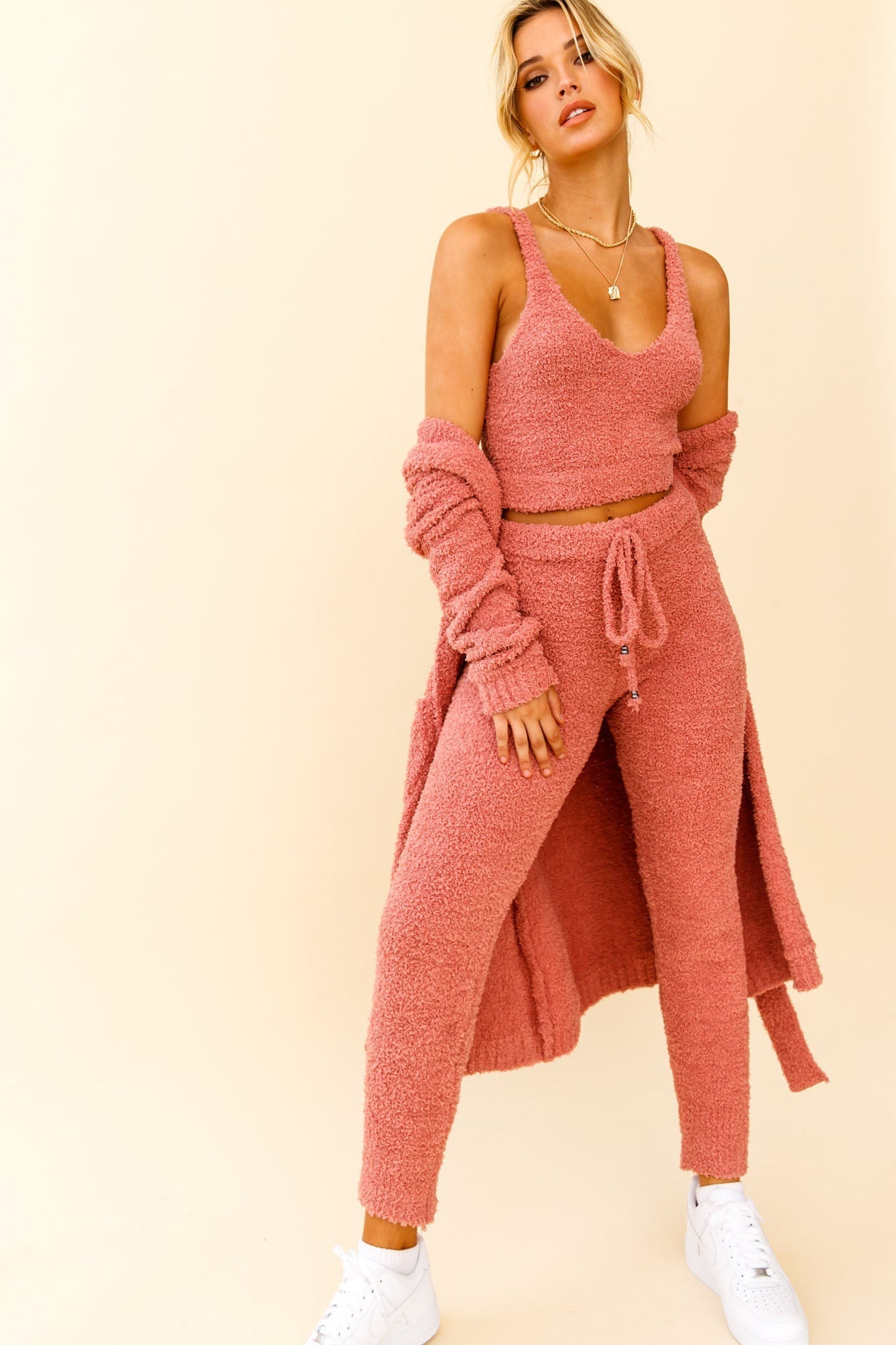 My Girl Fuzzy Knit Jogger Pants Rose