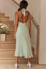 Madison Avenue Keyhole Bust Halterneck Midi Dress Pistachio