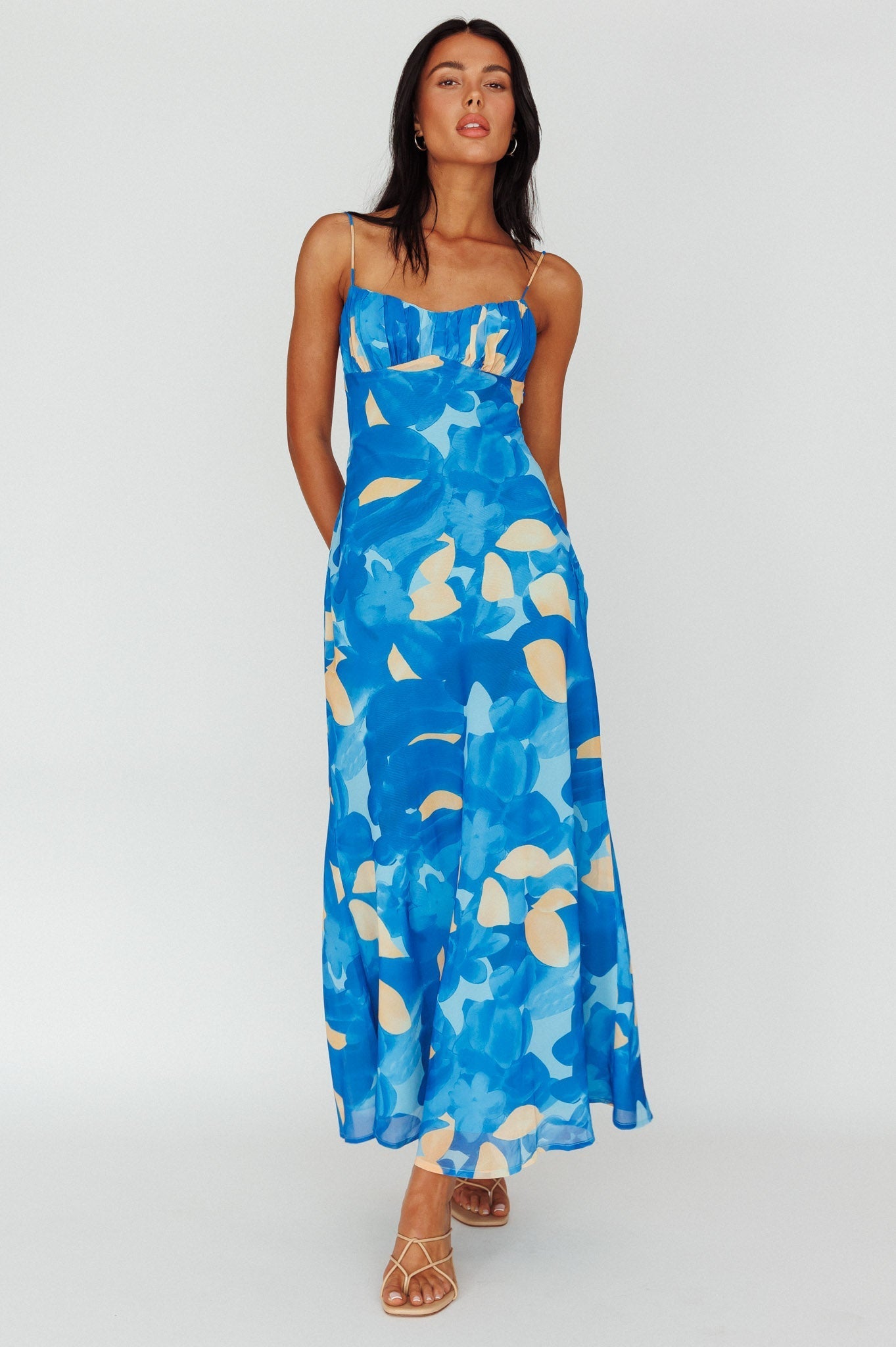 Nerida Twist Back Maxi Dress Print Blue