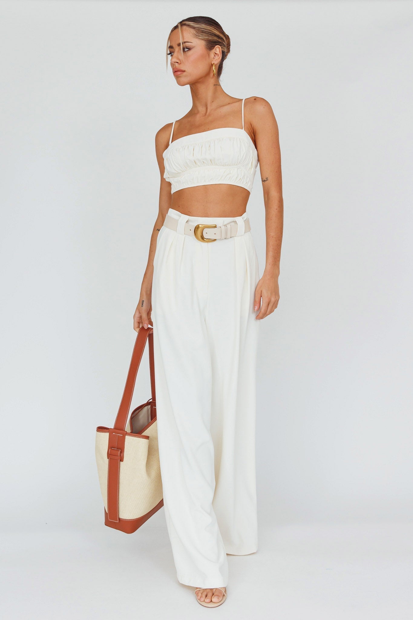 Regal Wide-Leg Mid Rise Pants Cream