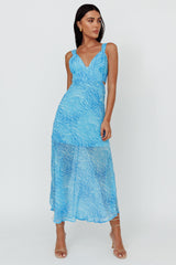 Willa Tie Back Midi Dress Print Blue