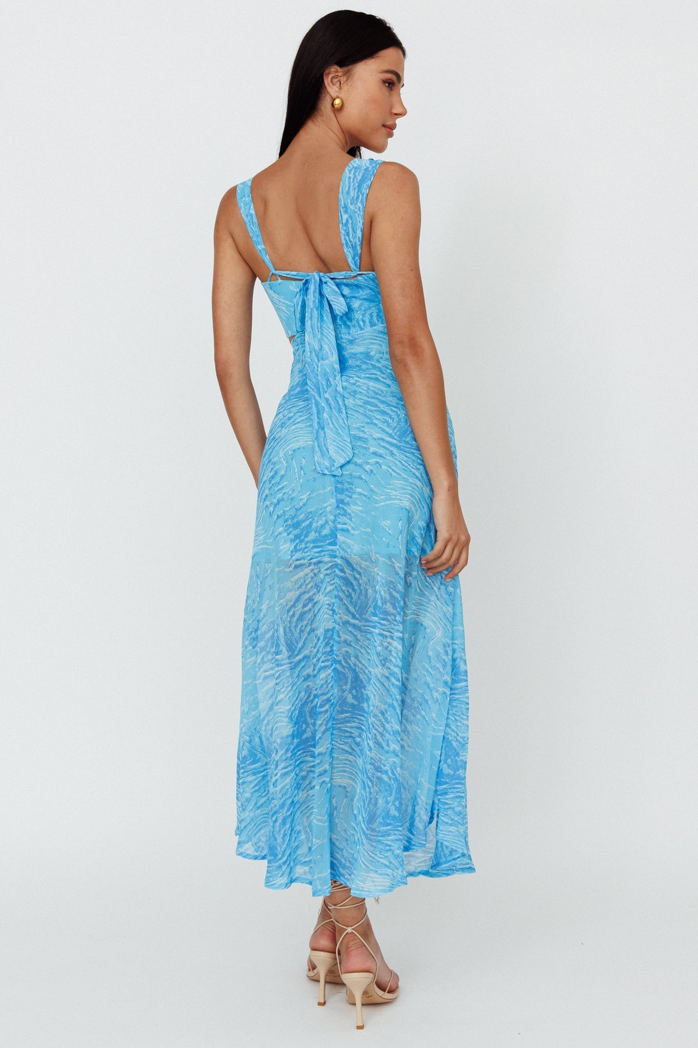 Willa Tie Back Midi Dress Print Blue