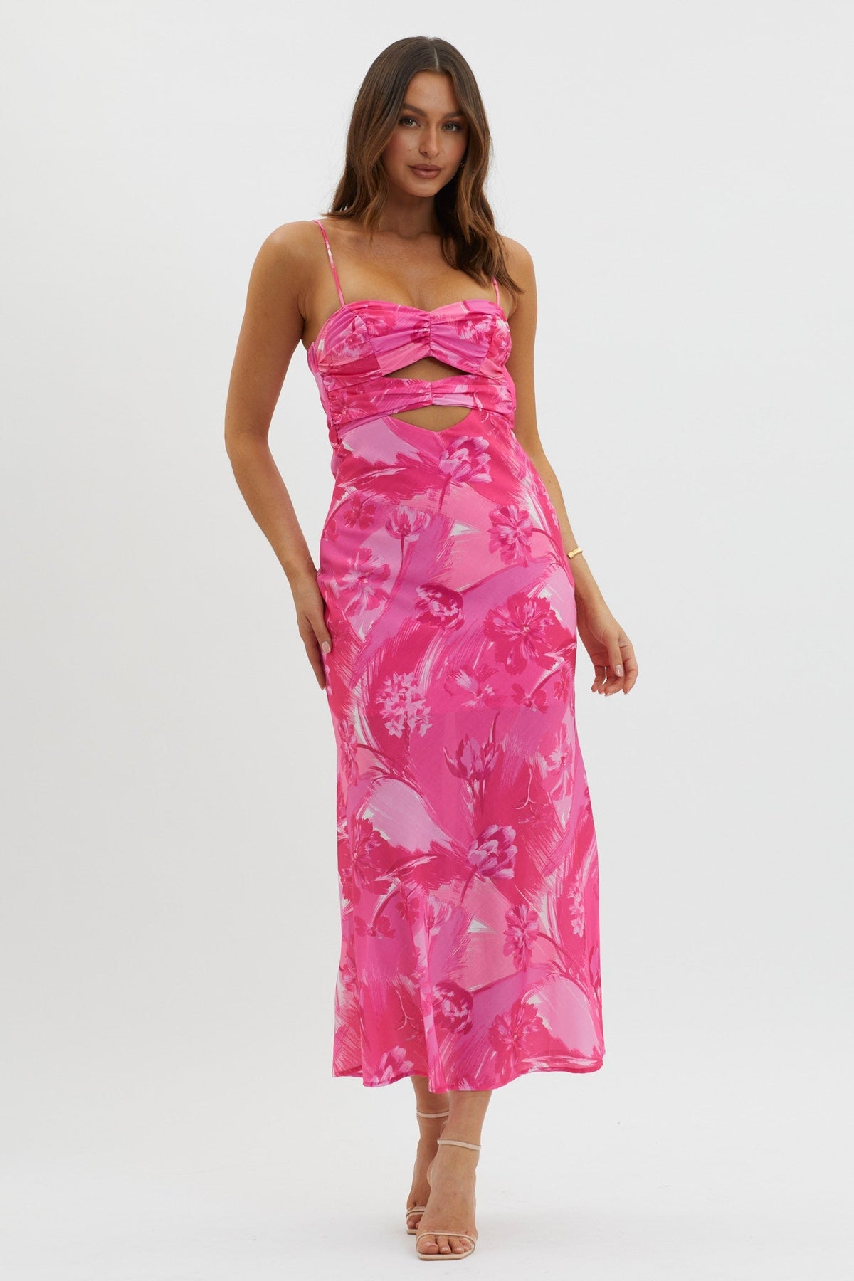 Melania Cut-Out Bodice Dress Floral Pink