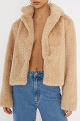 Savelle Notch Lapel Faux Fur Jacket Camel