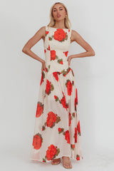 Opulent Low Back Maxi Dress Floral Rose