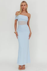 Gala One-Shoulder Sheer Waist Maxi Dress Blue
