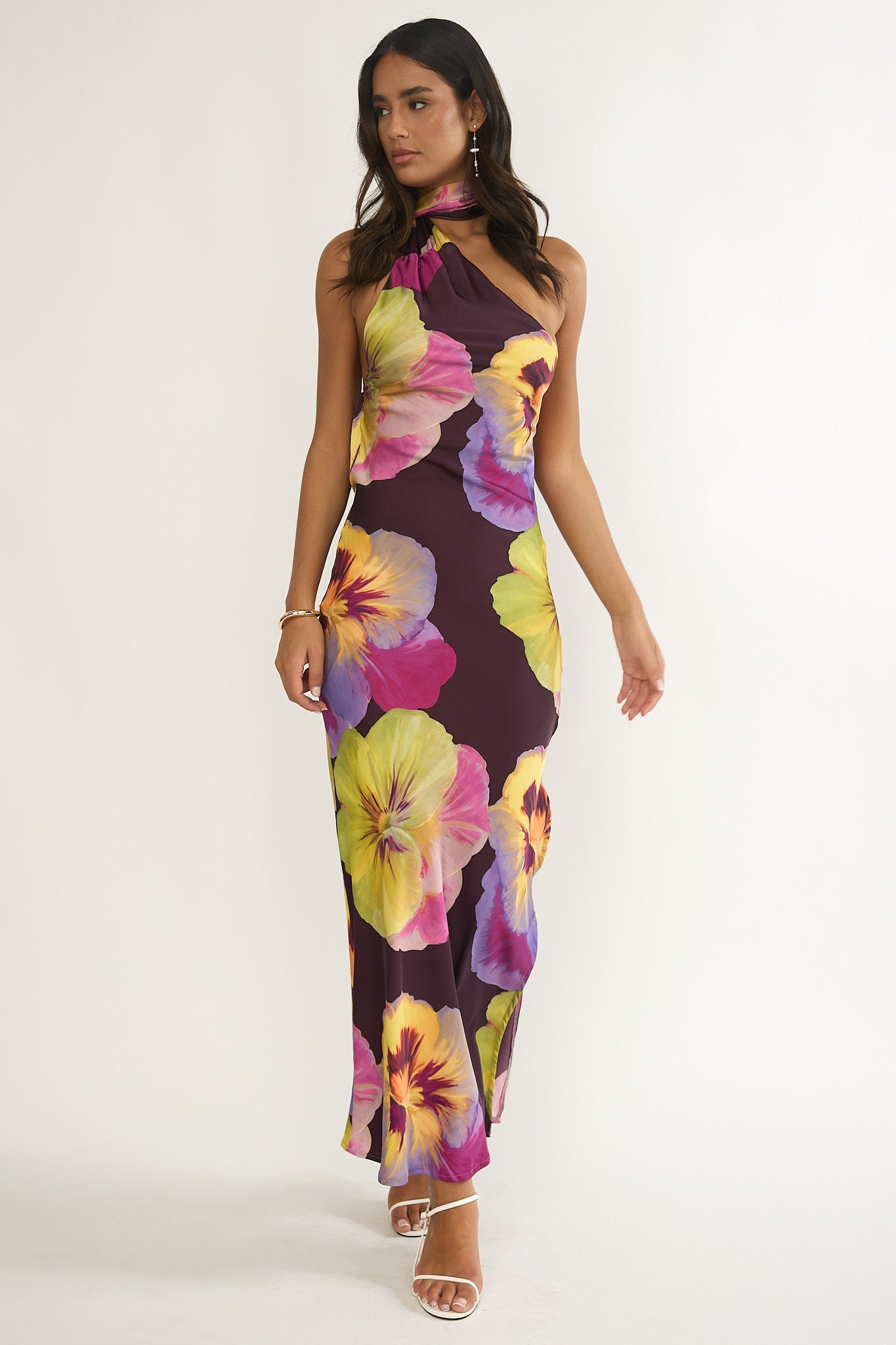 Ilyse Open Cowl Back Maxi Dress Pansies Plum