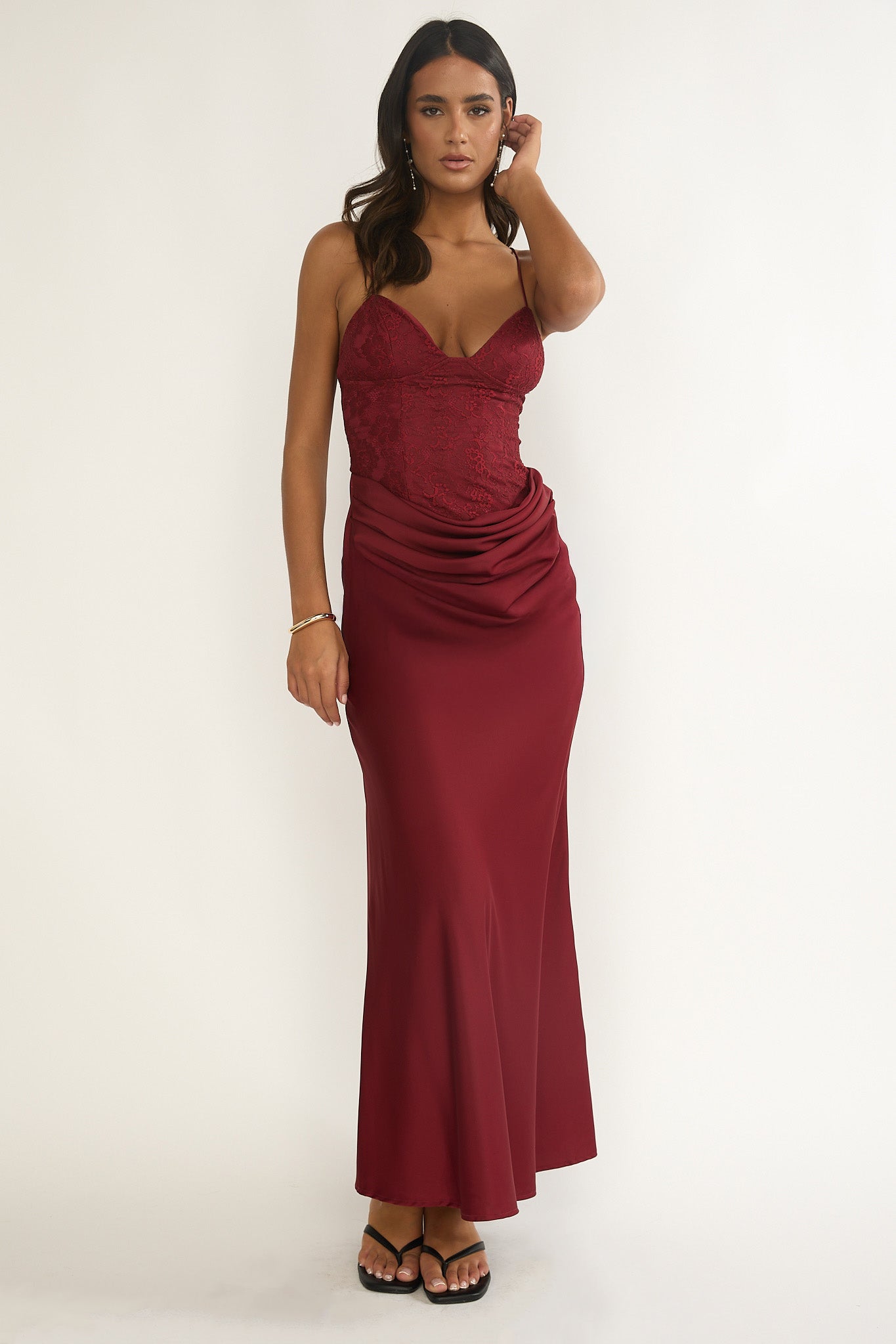 Faelis Draped Waist Maxi Dress Wine