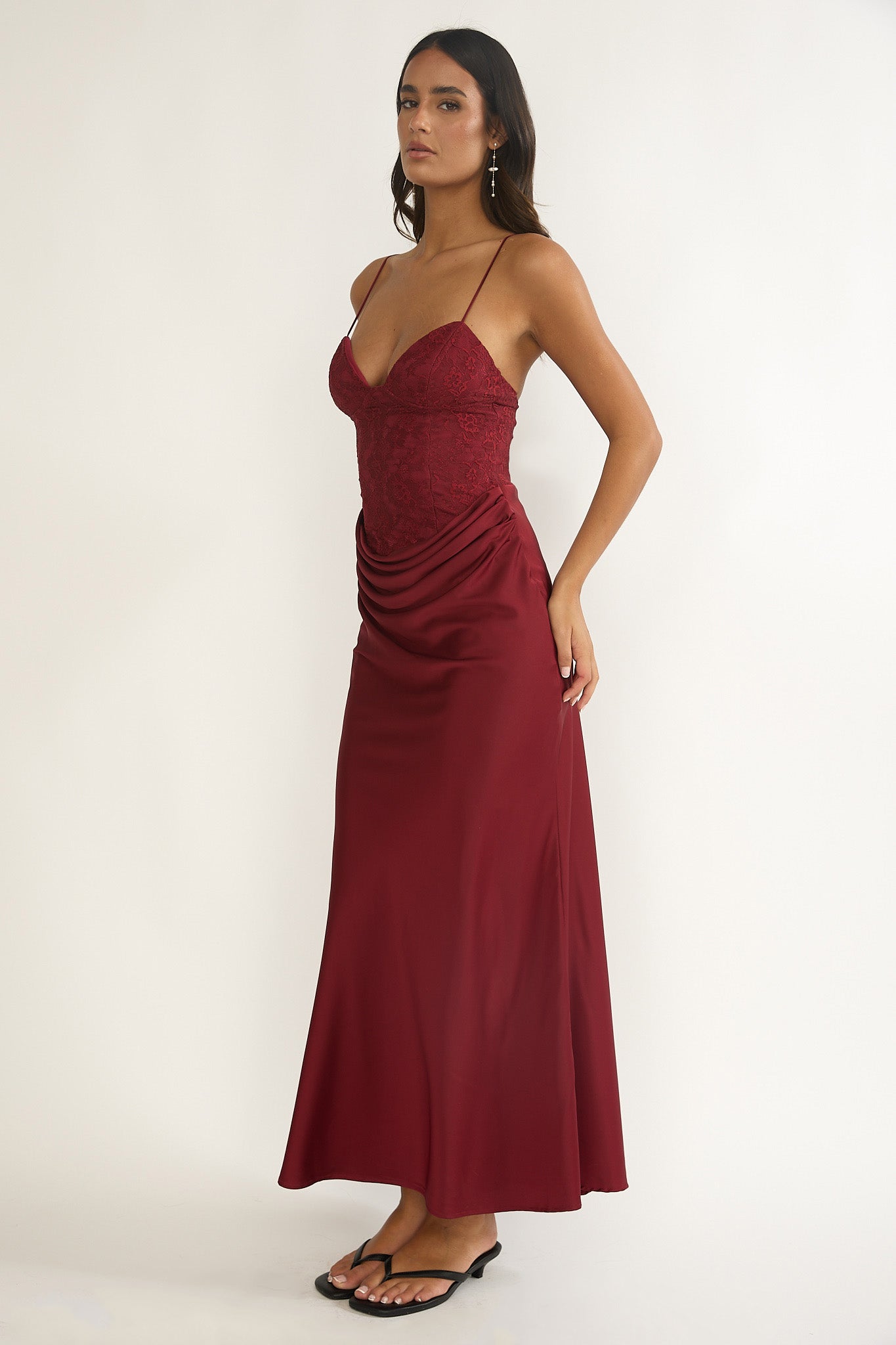 Faelis Draped Waist Maxi Dress Wine