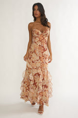 Charlisa Strappy Back Ruffle Maxi Dress Floral Yellow