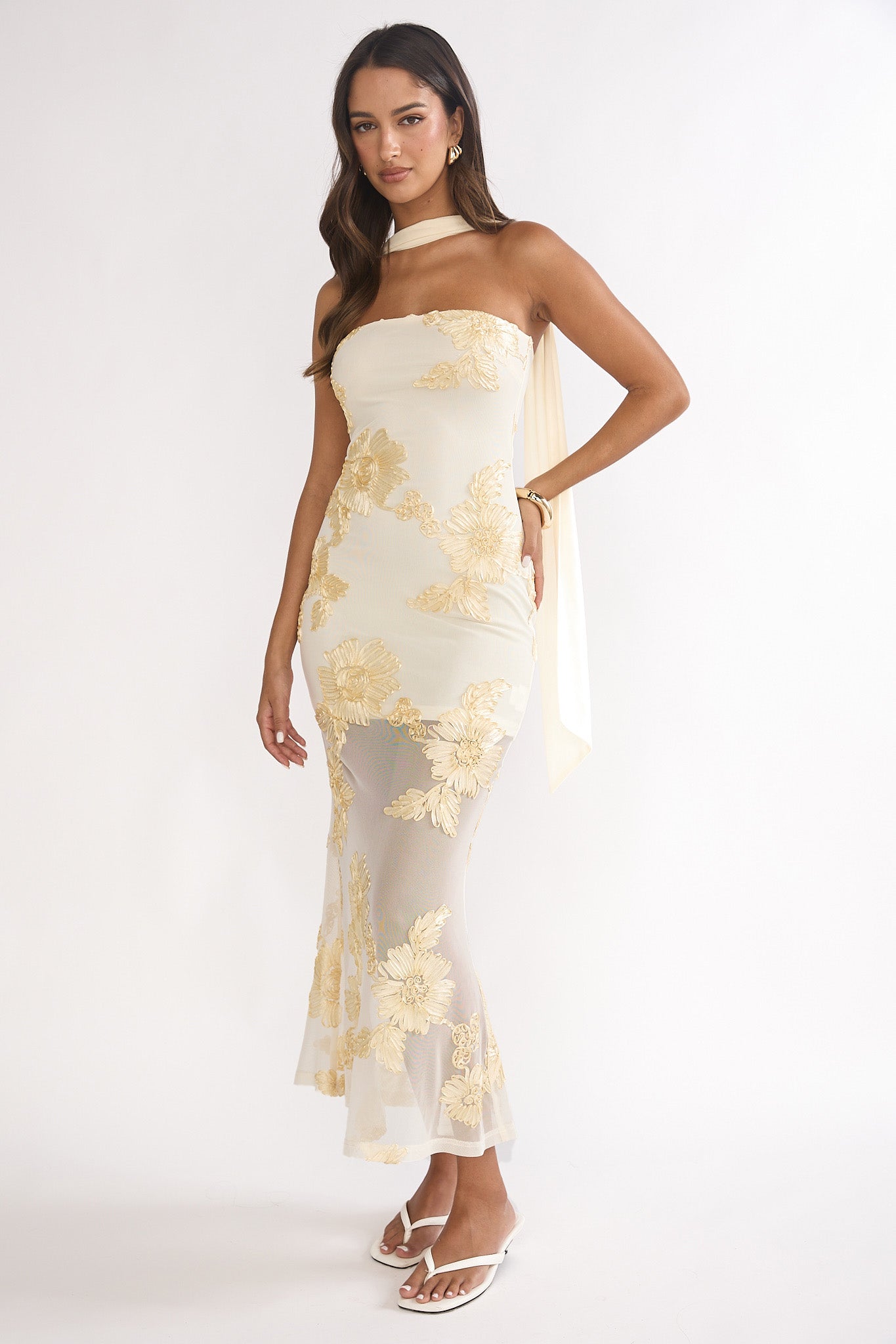 Vivia Strapless Embellished Maxi Dress Yellow
