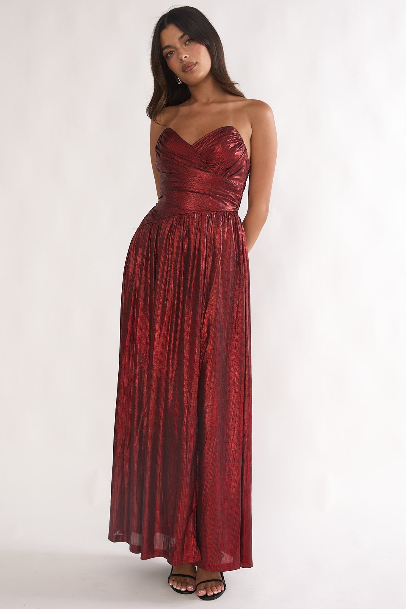 Marin Pointed Sweetheart Maxi Dress Wine