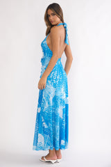 Palomino Plunging Halter Maxi Dress Print Blue