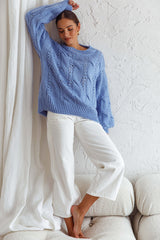 Nicola Long Sleeve Chunky Cable Knit Sweater Blue