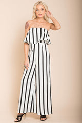 Posh Pin Stripe Ruffle Jumpsuit White