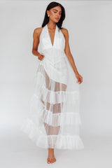 Moonlight Sonata Ruffle Mesh Maxi Dress Hail Spot White