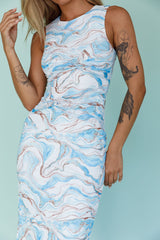 Sarafina Twist Accent Mesh Midi Dress Marble Blue