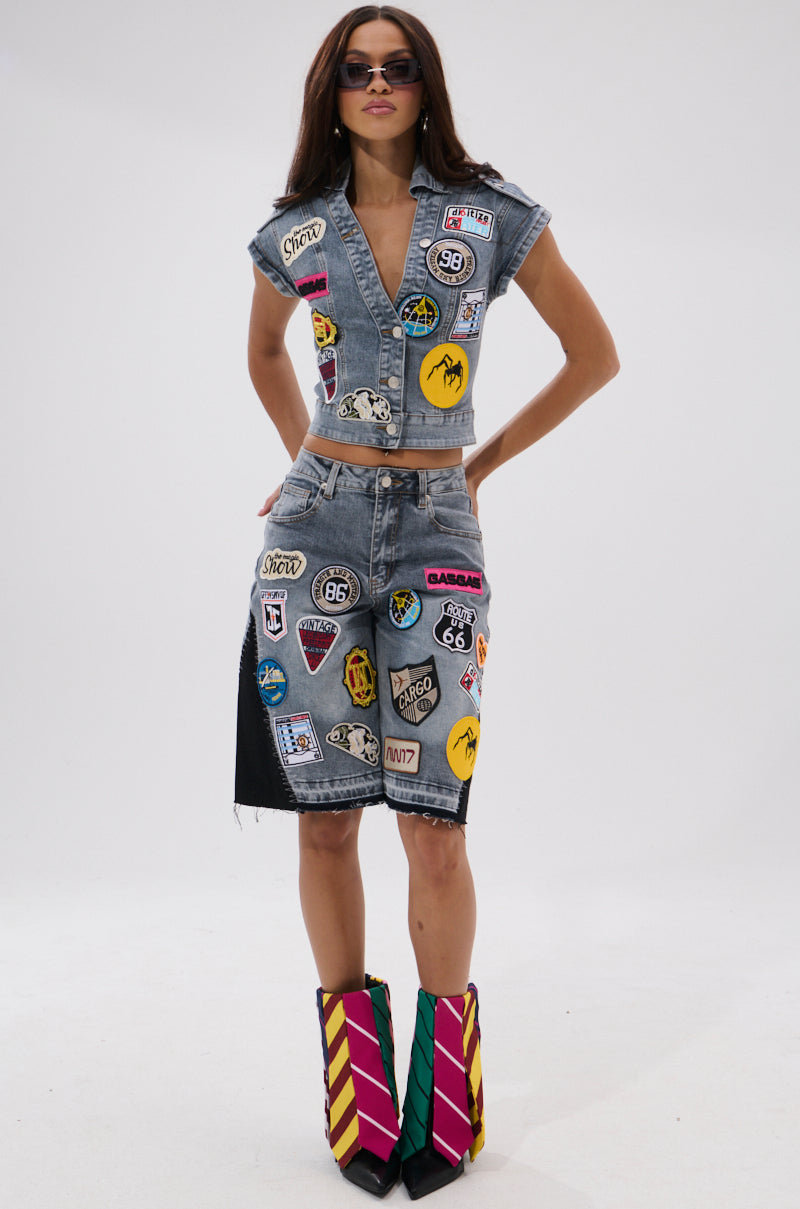 VINTAGE DENIM BLOUSE WITH PATCHES