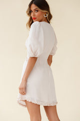 Meant To Be Puff Sleeve Frill Detail Dress Beige