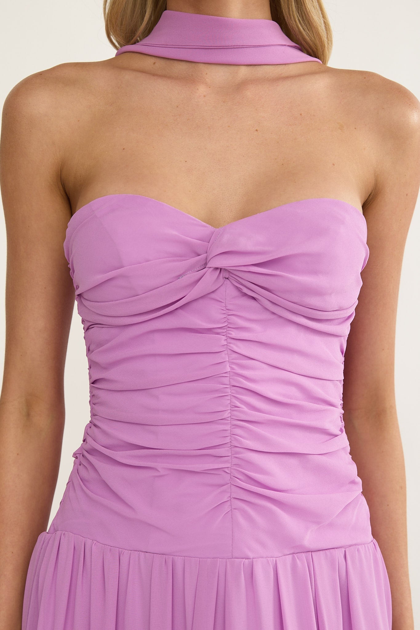 Novarra Twist Bust Strapless Maxi Dress Lilac