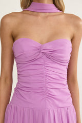 Novarra Twist Bust Strapless Maxi Dress Lilac