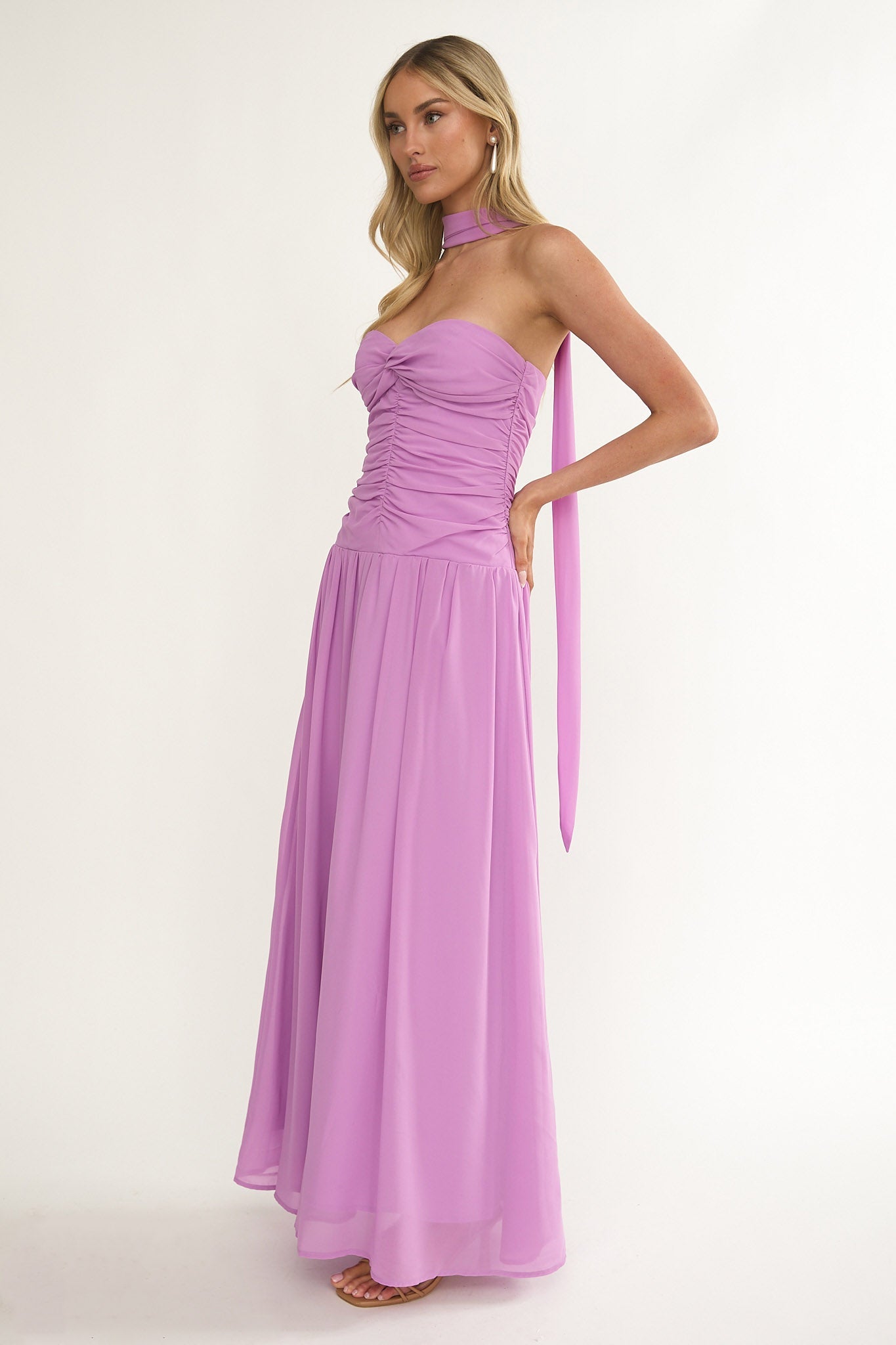 Novarra Twist Bust Strapless Maxi Dress Lilac