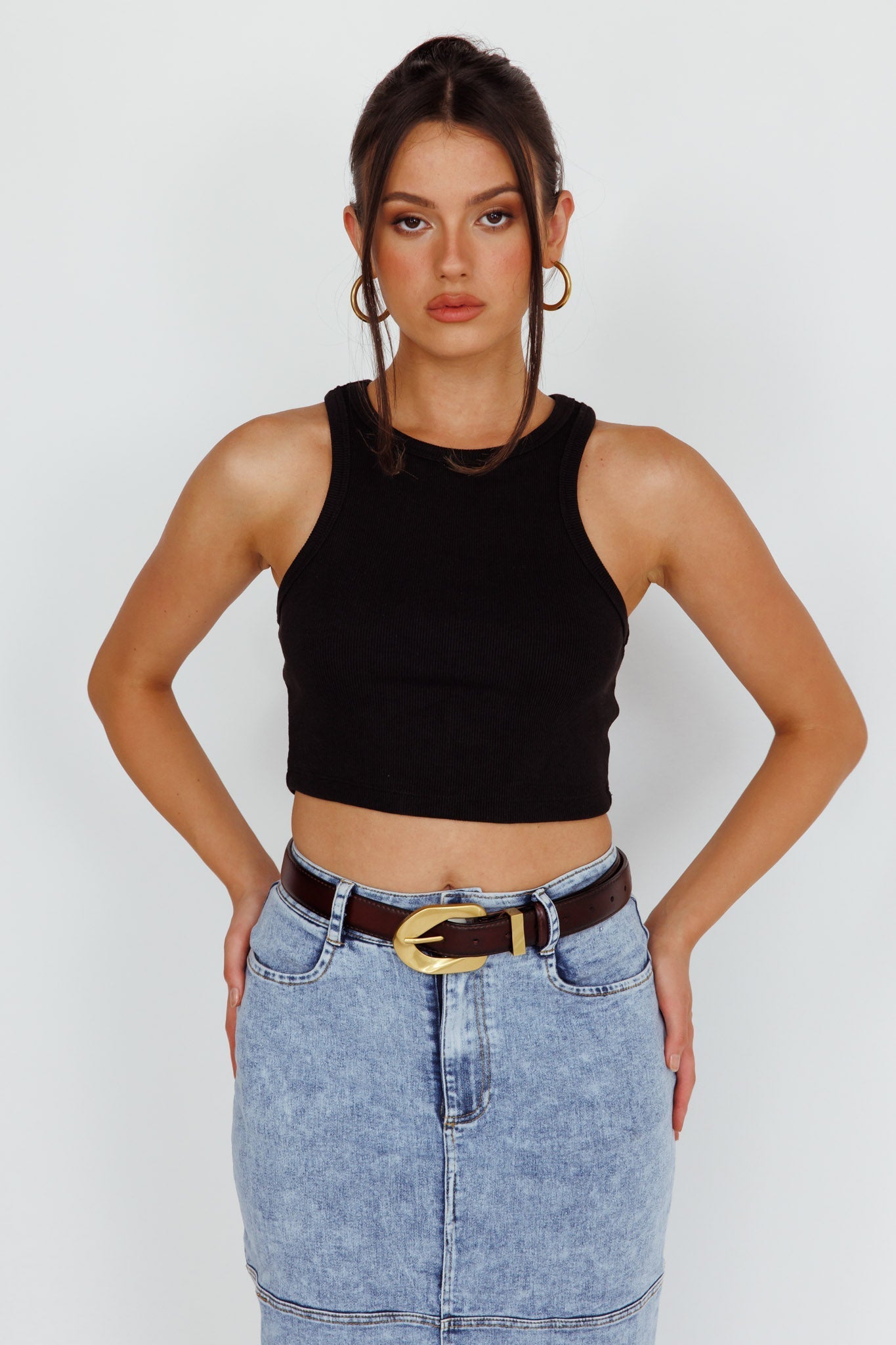 Rigel Gold Buckle Leather Belt Brown