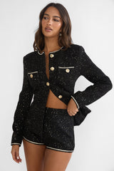 Kyomi Gold Button Tweed Jacket Blackgold