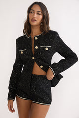 Kyomi Gold Button Tweed Shorts Blackgold