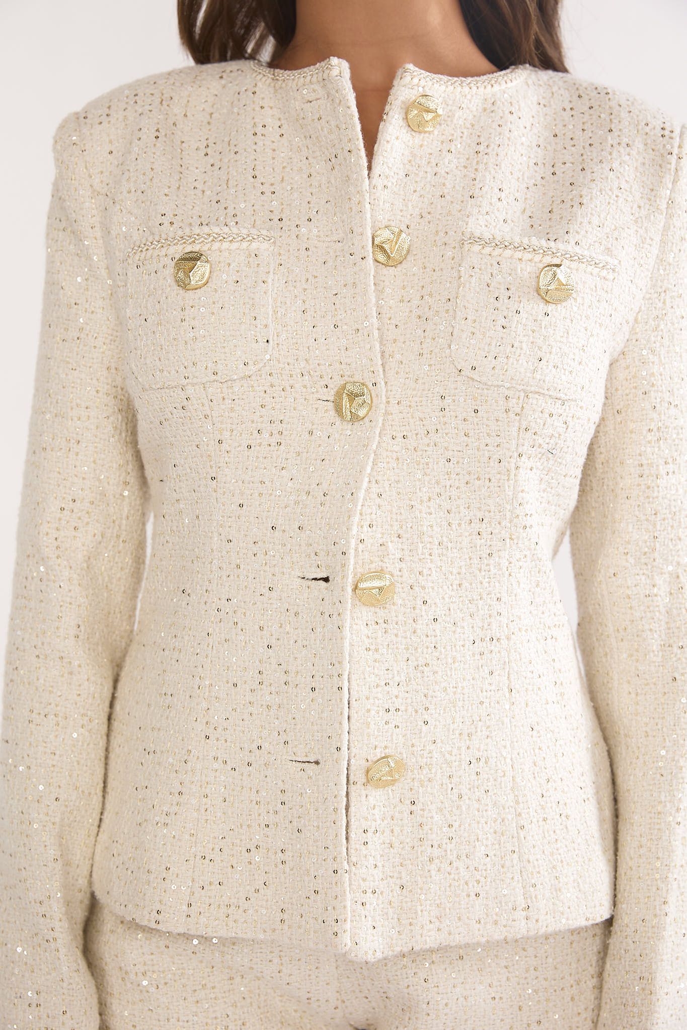 Kyomi Gold Button Tweed Jacket Whitegold
