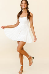Marja Cami Strap Shirred Baby Doll Dress White